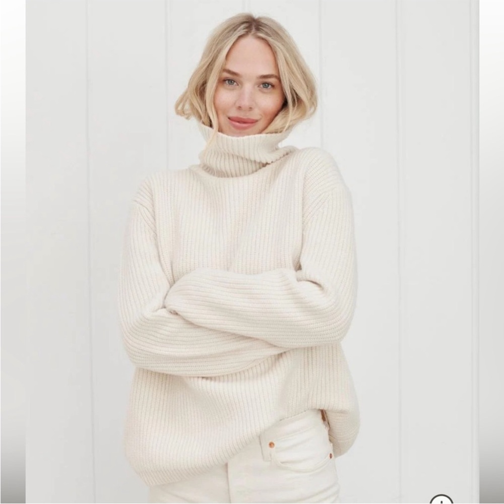 JENNI KAYNE Oversized Cashmere Turtleneck Sweater in Ivory Size S NWOT